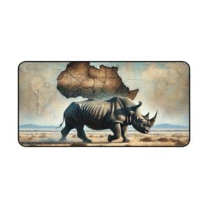 Rhino with African map in background.