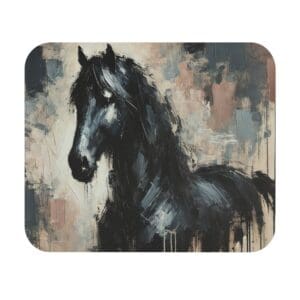 Abstract painting of a black horse.