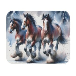 Three horses running with stormy background.