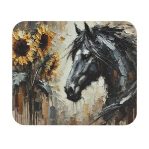 Horse with sunflowers in abstract painting.