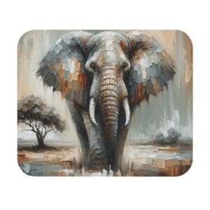 Abstract painting of an elephant with trees.