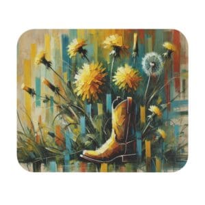 Cowboy boot with vibrant dandelions painting.