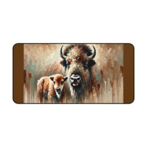 Bison and calf painted in abstract style.
