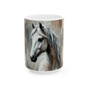 Mug featuring a painted white horse design.