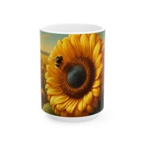 Bee on sunflower design mug.