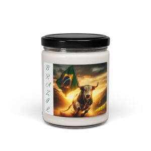 Candle jar with bull and Brazilian flag.