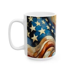 Mug with American flag design.