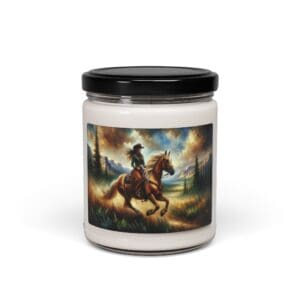 Candle jar with cowboy painting design.