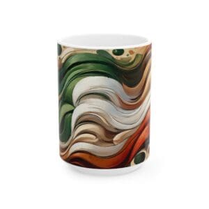 Colorful abstract pattern on a ceramic mug.