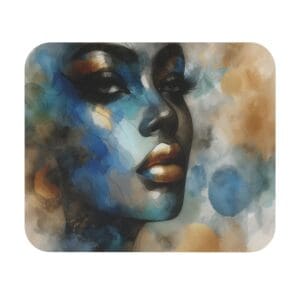 Abstract woman portrait with blue and gold.