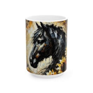 Horse painting on a white ceramic mug.
