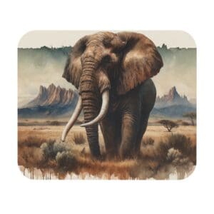 Elephant standing in African savanna landscape.