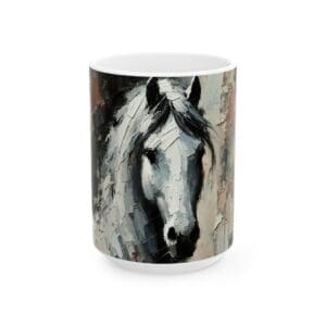 Horse painting on a white ceramic mug.