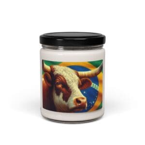 Candle jar with bull and Brazilian flag.