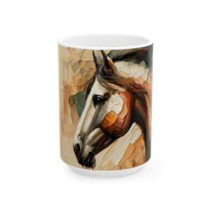 Horse painting on a white ceramic mug.