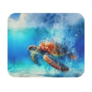 Sea turtle swimming in vibrant blue water.