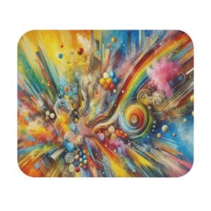 Colorful abstract painting with geometric shapes.