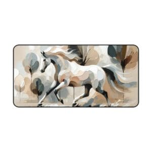 Abstract horse running through stylized landscape.