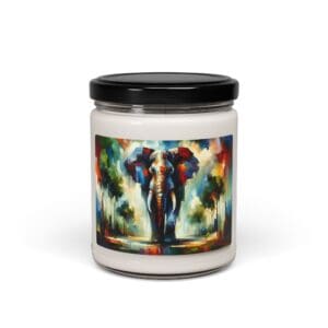 Elephant artwork on a candle jar.