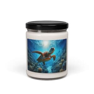 Candle with sea turtle underwater illustration.