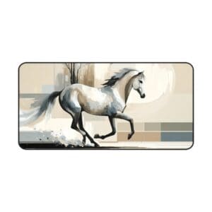 Abstract painting of a running white horse.