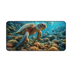 Sea turtle swimming over colorful coral reef.