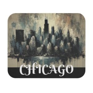 Chicago skyline abstract painting with text.