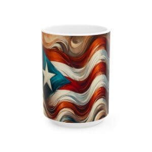 Mug with wavy Puerto Rican flag design.