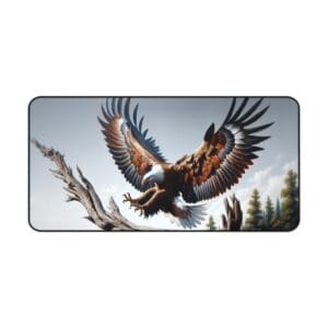Eagle landing on a tree branch.
