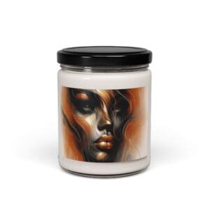 Candle jar with abstract face design.