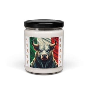 Candle with bull and Italian flag design.