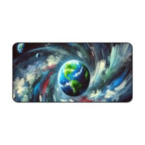 Colorful swirling space scene with Earth.