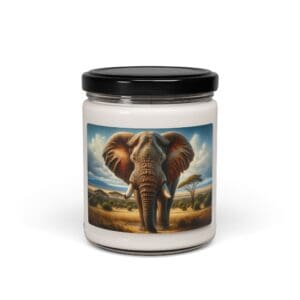 Elephant candle jar with landscape design.