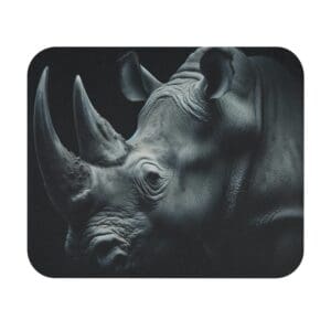 Close-up of a rhino in darkness.