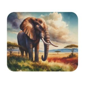 Elephant standing in a colorful savannah landscape.
