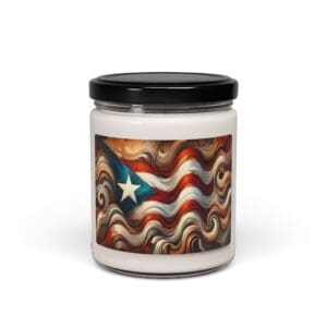 Jar with Puerto Rican flag design label.