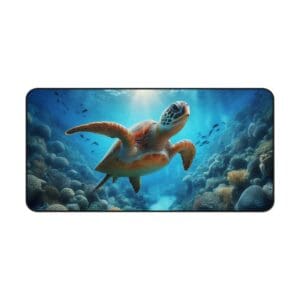 Sea turtle swimming over colorful coral reef.