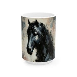 Black horse painting on white mug.