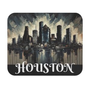 Houston skyline illustration with city reflection.