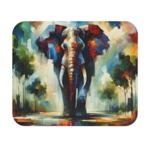 Colorful abstract painting of an elephant.