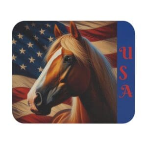 Horse with American flag background and "USA".