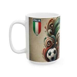 Italy-themed mug with soccer design.