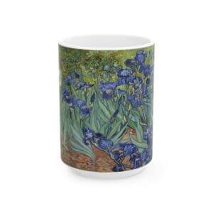 Mug featuring Van Gogh's irises painting.