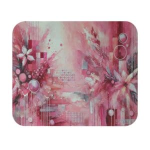 Abstract pink floral and geometric artwork.