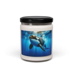 Candle jar featuring an orca underwater design.