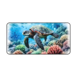 Sea turtle swimming in vibrant coral reef.