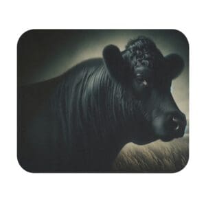 Black cow in a dark, moody setting.