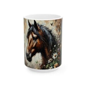 Horse painting on a ceramic mug.