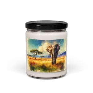 Candle jar with elephant savanna design.