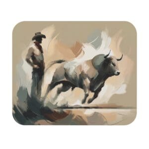 Cowboy and bull in dynamic painting.